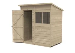 Forest Garden 6x4 Pent Pressure Treated Overlap Wooden Shed With Floor (Base Included) - Assembly Service Included -Garden Tool Store forest garden 6x4 pent pressure treated overlap wooden shed with floor base included assembly service included5013053178416 21c bq