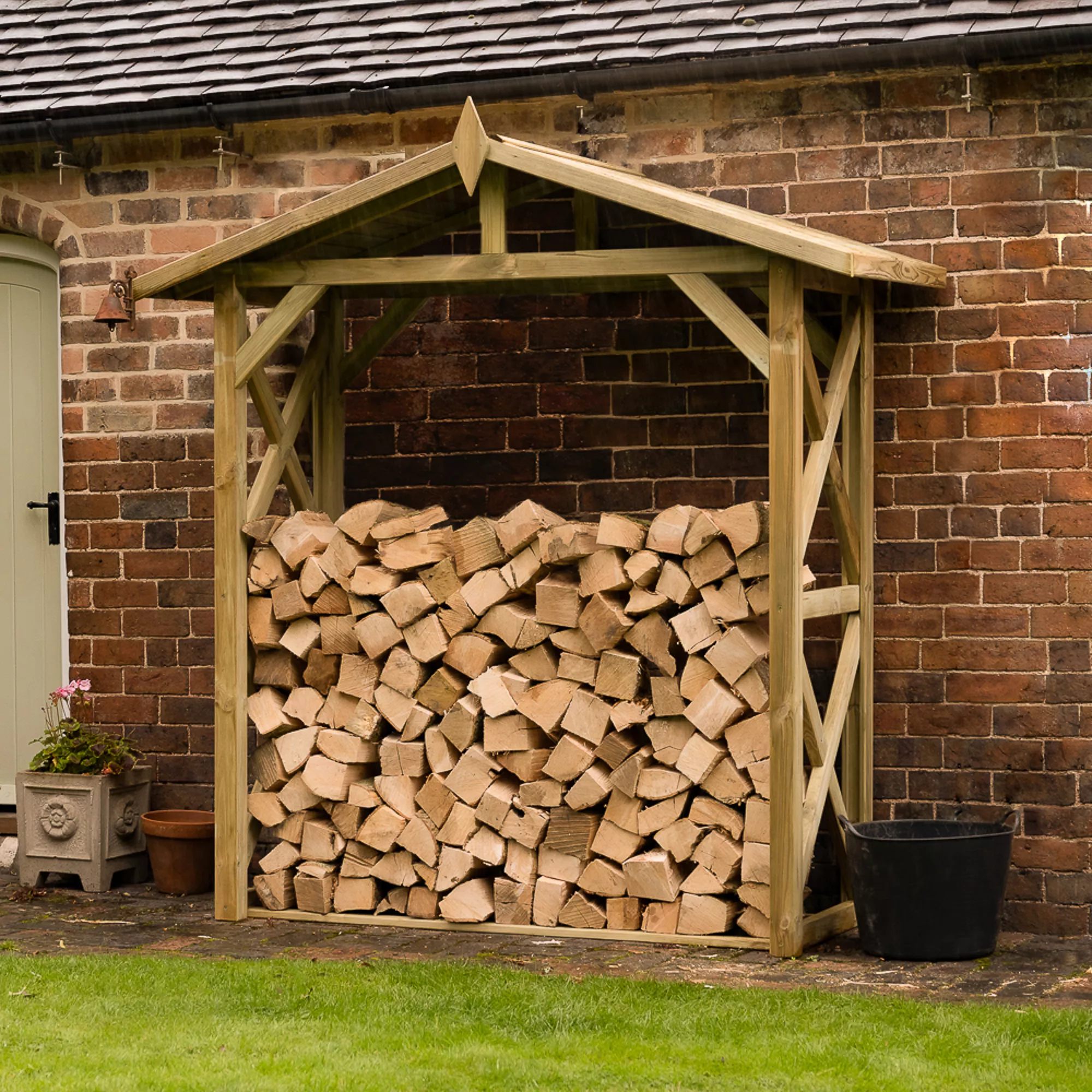 Forest Garden Large Timber 7x3 Ft Apex Wall Log Store 1 Forest Garden Large Timber 7x3 Ft Apex Wall Log Store