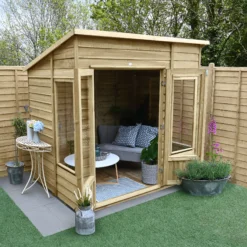 Forest Garden Oakley 7x5 Pent Overlap Solid Wood Summer House With Double Door - Assembly Service Included -Garden Tool Store forest garden oakley 7x5 pent overlap solid wood summer house with double door assembly service included5013053188514 02i bq