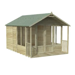Forest Garden Oakley 8x12 Apex Overlap Solid Wood Summer House With Double Door - Assembly Service Included