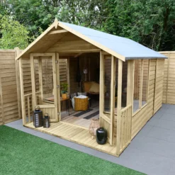 Forest Garden Oakley 8x12 Apex Overlap Solid Wood Summer House With Double Door - Assembly Service Included -Garden Tool Store forest garden oakley 8x12 apex overlap solid wood summer house with double door assembly service included5013053188828 02i bq