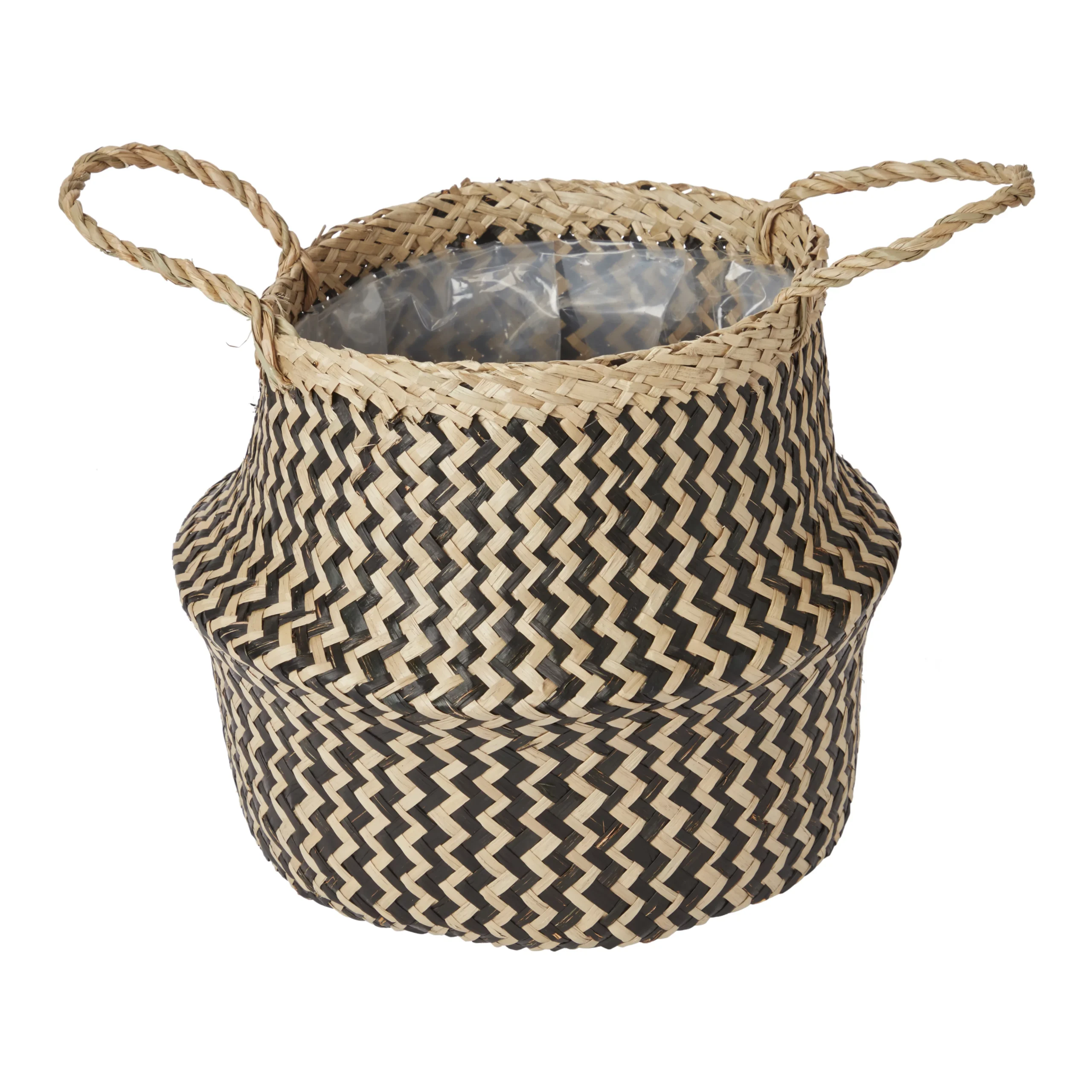 GoodHome Black Seagrass Herringbone Circular Plant Pot (Dia)21cm 1 GoodHome Black Seagrass Herringbone Circular Plant Pot (Dia)21cm