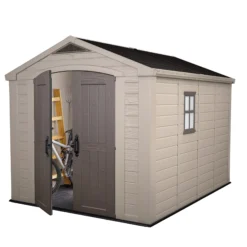 Keter Factor 8x11 Ft Apex Beige Plastic 2 Door Shed With Floor (Base Included) -Garden Tool Store keter factor 8x11 ft apex beige plastic 2 door shed with floor base included 7290103664961 02c bq