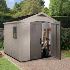 Keter Factor 8x8 Apex Beige Plastic Shed With Floor -Garden Tool Store keter factor 8x8 apex beige plastic shed with floor7290103664954 02bq