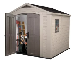 Keter Factor 8x8 Apex Beige Plastic Shed With Floor -Garden Tool Store keter factor 8x8 apex beige plastic shed with floor7290103664954 22c