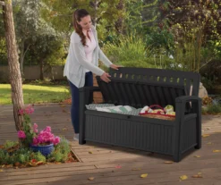 Keter Patio Wood Effect Garden Storage Bench Box - Partial Assembly Required 227L -Garden Tool Store keter patio wood effect garden storage bench box partial assembly required 227l7290112634825 03i bq