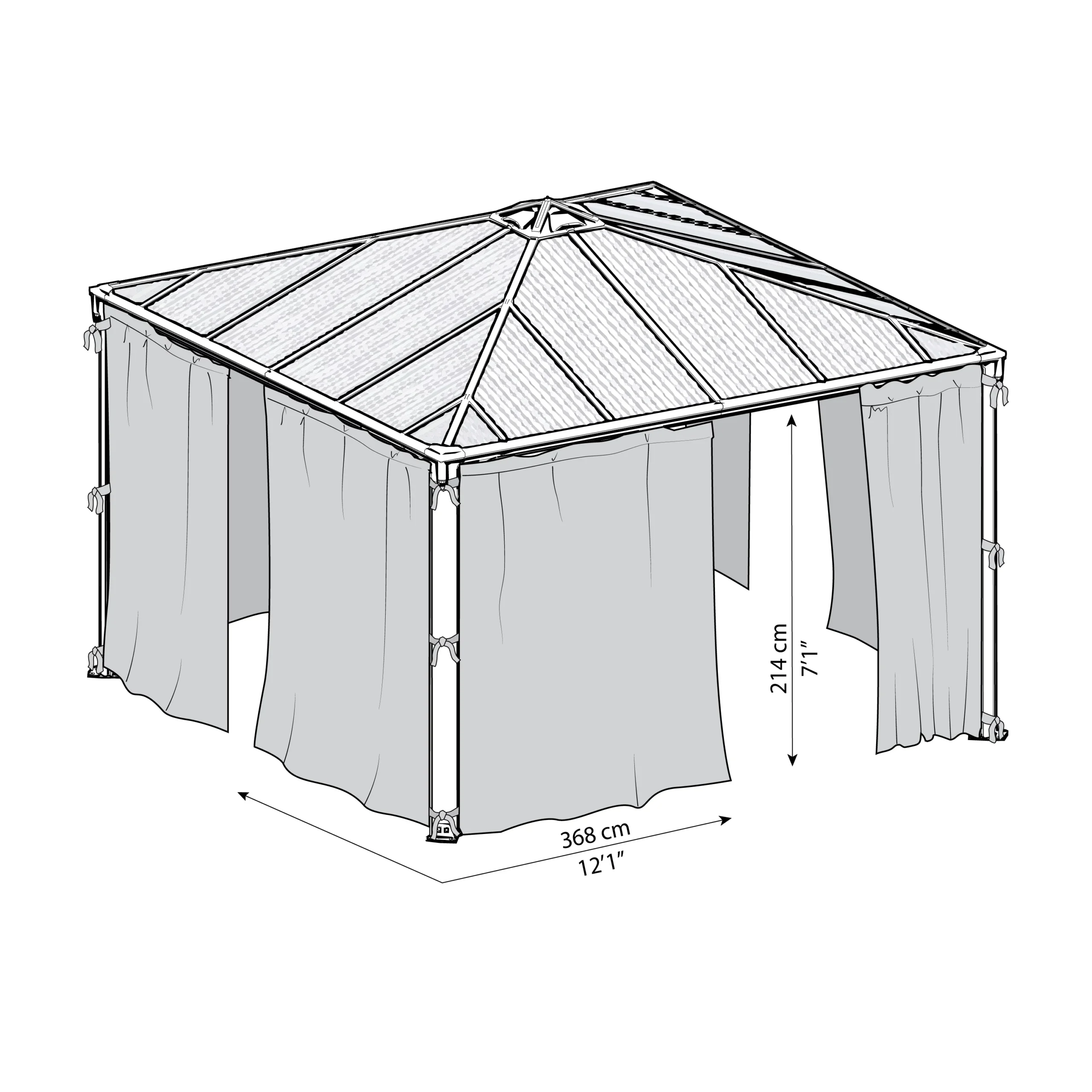 Palram - Canopia 3K Series Grey Polyester (PES) Gazebo Curtain, Pack Of 4 (L)2170mm (W)3660mm 8 Palram - Canopia 3K Series Grey Polyester (PES) Gazebo Curtain, Pack Of 4 (L)2170mm (W)3660mm - Image 8