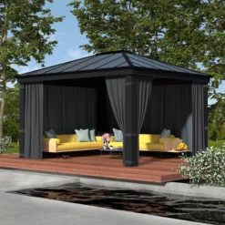 Palram - Canopia Dallas Grey Polyester (PES) Gazebo Curtain, Pack Of 4 (L)2120mm (W)4400mm -Garden Tool Store palram canopia dallas grey polyester pes gazebo curtain pack of 4 l 2120mm w 4400mm7290108602692 01i