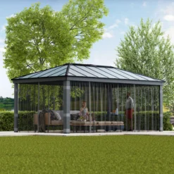 Palram - Canopia Dallas Grey Polyester (PES) Gazebo Netting, Pack Of 4 (L)2120mm (W)5070mm -Garden Tool Store palram canopia dallas grey polyester pes gazebo netting pack of 4 l 2120mm w 5070mm7290108602722 02i