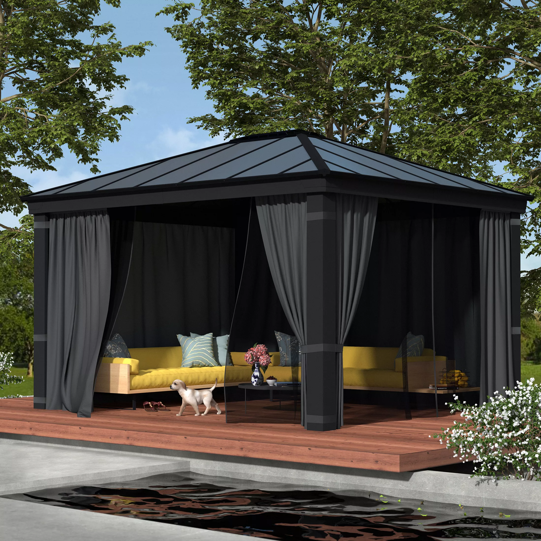 Palram - Canopia Dallas Grey Rectangular Gazebo, (W)4.26m (D)3.64m - Assembly Required 8 Palram - Canopia Dallas Grey Rectangular Gazebo, (W)4.26m (D)3.64m - Assembly Required - Image 8