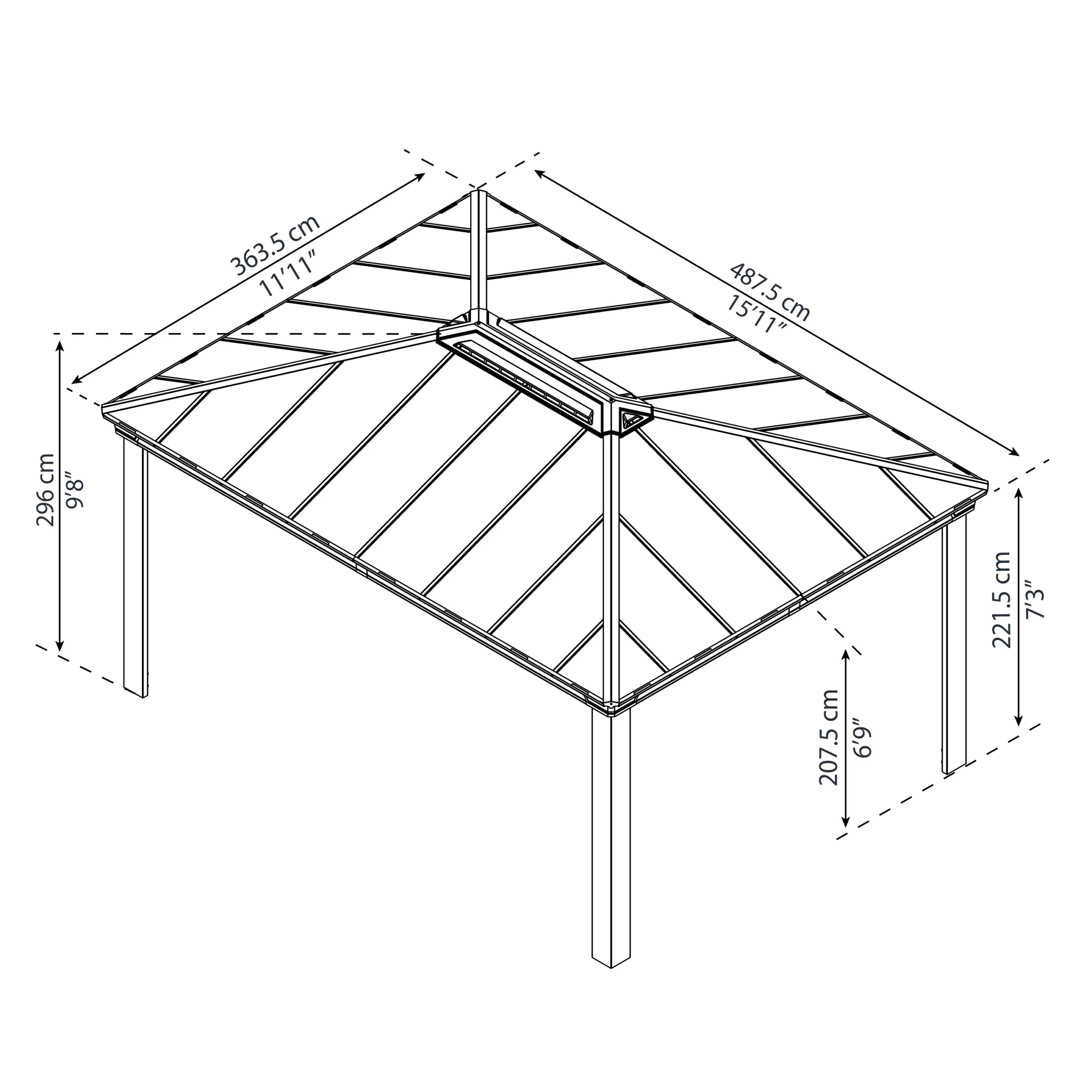 Palram - Canopia Dallas Grey Rectangular Gazebo, (W)4.88m (D)3.64m - Assembly Required 8 Palram - Canopia Dallas Grey Rectangular Gazebo, (W)4.88m (D)3.64m - Assembly Required - Image 8