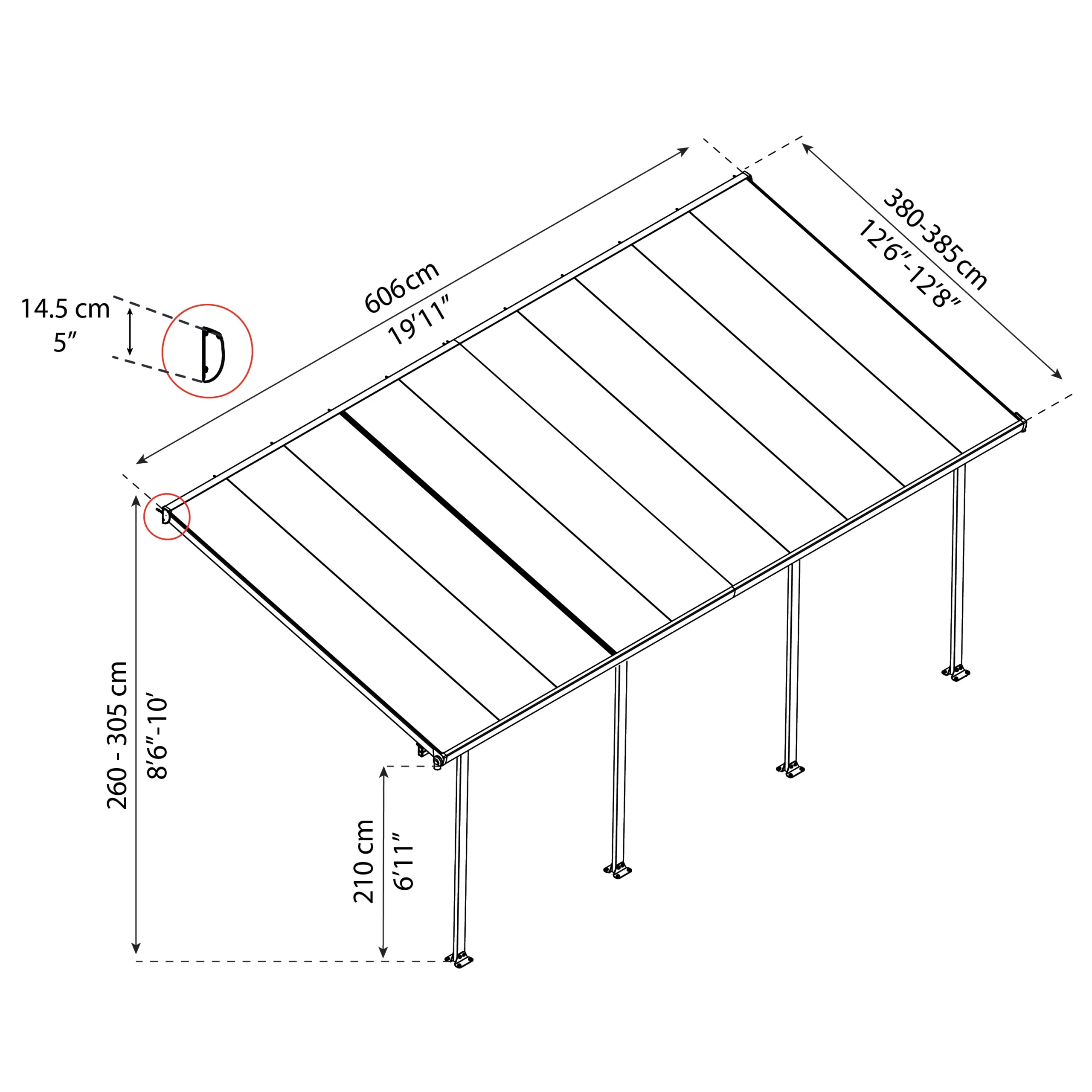 Palram - Canopia Feria Grey Non-retractable Awning, (L)6.06m (H)3.05m (W)3.85m 7 Palram - Canopia Feria Grey Non-retractable Awning, (L)6.06m (H)3.05m (W)3.85m - Image 7