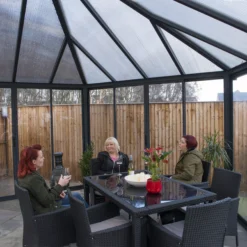 Palram - Canopia Garda Grey Hexagonal Gazebo, (W)5.17m (D)5.95m - Assembly Required -Garden Tool Store palram canopia garda grey hexagonal gazebo w 5 17m d 5 95m assembly required7290108137040 03i bq