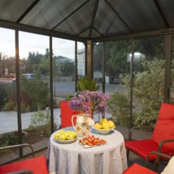 Palram - Canopia Ledro Grey Rectangular Gazebo, (W)2.95m (D)2.95m - Assembly Required -Garden Tool Store palram canopia ledro grey rectangular gazebo w 2 95m d 2 95m assembly required7290108136524 02i bq