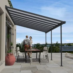 Palram - Canopia Sierra Grey Non-retractable Awning, (L)5.55m (H)3.05m (W)2.99m -Garden Tool Store palram canopia sierra grey non retractable awning l 5 55m h 3 05m w 2 99m7290108130317 02i bq