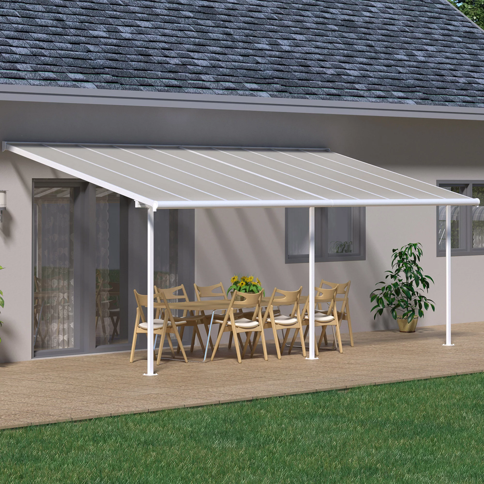 Palram - Canopia Sierra White Non-retractable Awning, (L)7.39m (H)3.05m (W)2.95m 1 Palram - Canopia Sierra White Non-retractable Awning, (L)7.39m (H)3.05m (W)2.95m
