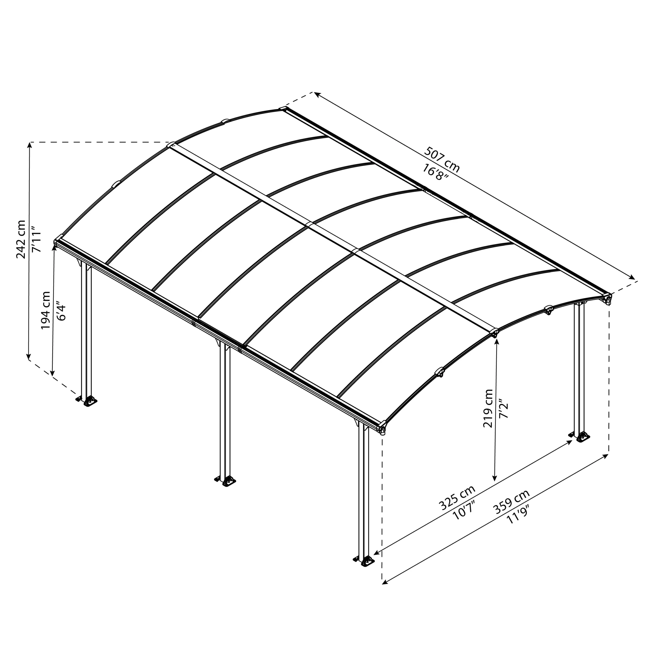 Palram - Canopia Tucson Grey Rectangular Gazebo, (W)5.02m (D)3.59m - Assembly Required 8 Palram - Canopia Tucson Grey Rectangular Gazebo, (W)5.02m (D)3.59m - Assembly Required - Image 8