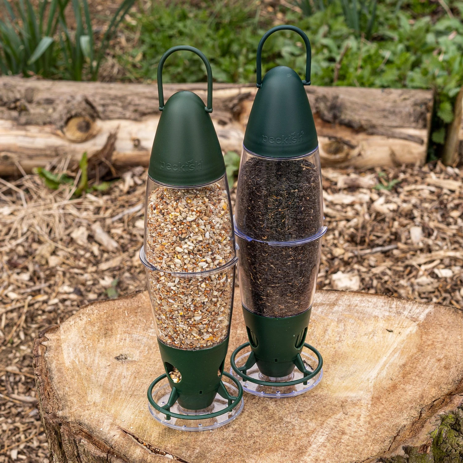 Peckish Plastic Seed & Nyger Green Hanging Bird Feeder 0.6L 2 Peckish Plastic Seed & Nyger Green Hanging Bird Feeder 0.6L - Image 2