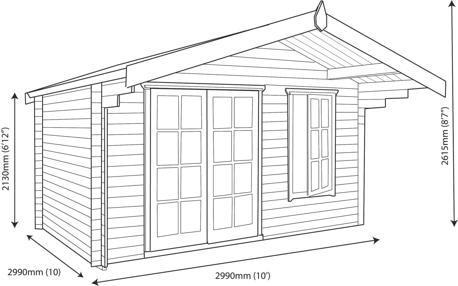 Shire Cannock 10x10 Glass Apex Tongue & Groove Wooden Cabin - Base Not Included 9 Shire Cannock 10x10 Glass Apex Tongue & Groove Wooden Cabin - Base Not Included - Image 9