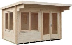 Shire Danbury 14x12 Toughened Glass Pent Tongue & Groove Wooden Cabin - Base Not Included