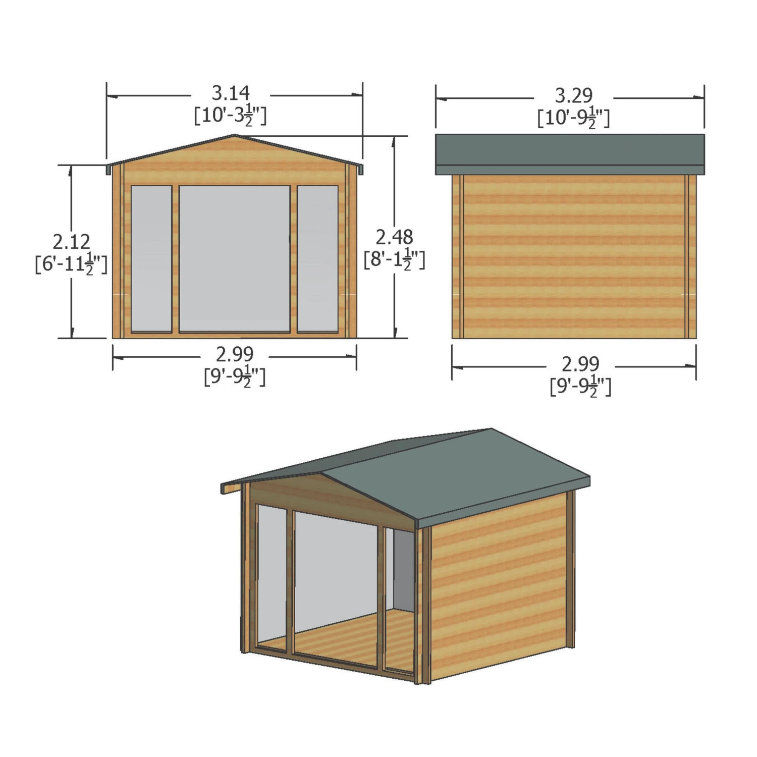 Shire Epping 10x10 Toughened Glass Apex Tongue & Groove Wooden Cabin - Base Not Included 3 Shire Epping 10x10 Toughened Glass Apex Tongue & Groove Wooden Cabin - Base Not Included - Image 3