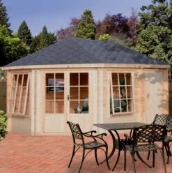 Shire Rowney 10x14 Ft Toughened Glass Apex Tongue & Groove Wooden Cabin With Felt Tile Roof -Garden Tool Store shire rowney 10x14 ft toughened glass apex tongue groove wooden cabin with felt tile roof5019804111268 02i bq
