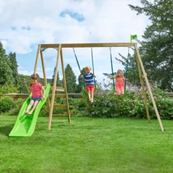 TP Toys Multi Double Green & Wood Swing & Slide (L) 2760mm X (W) 2810mm -Garden Tool Store tp toys multi double green wood swing slide l 2760mm x w 2810mm5021854901492 01i bq